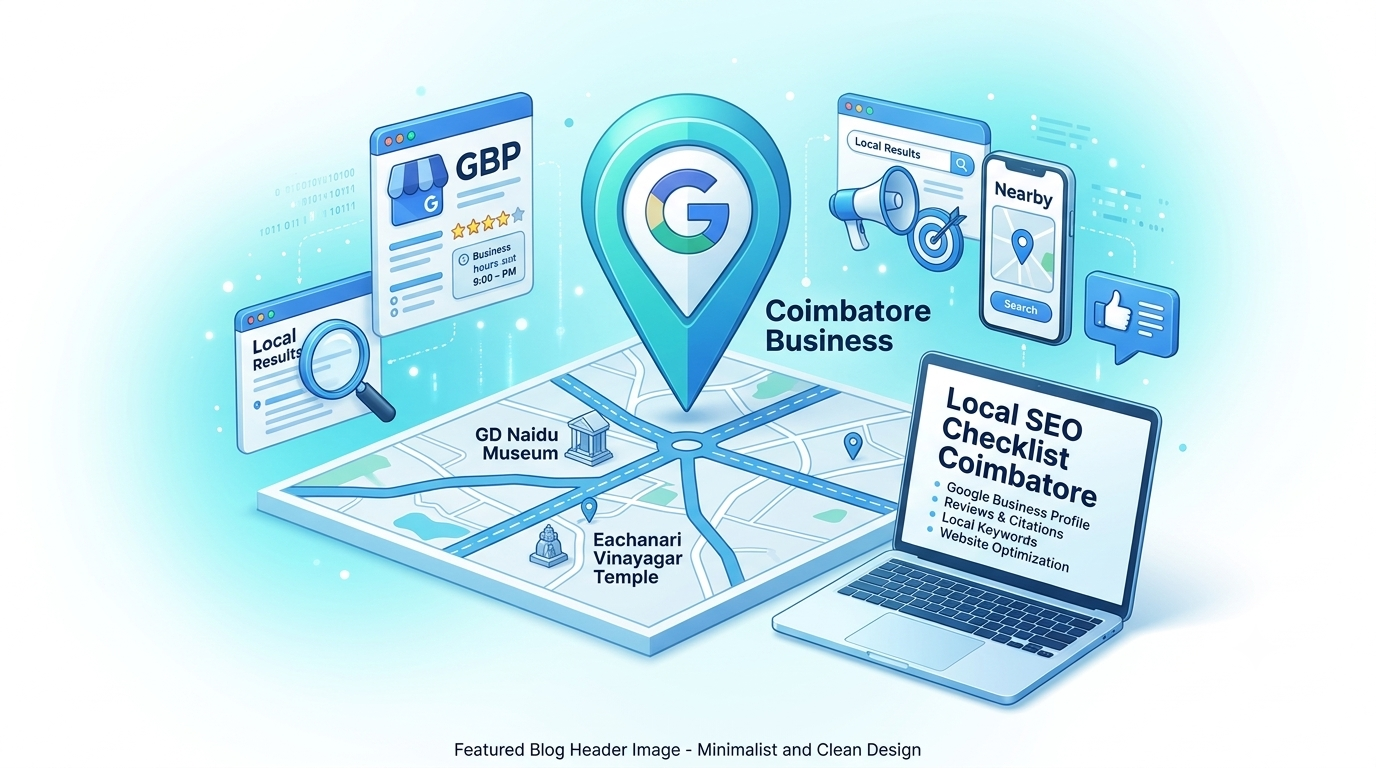 Local SEO checklist covering business profile, website pages, reviews and performance tracking