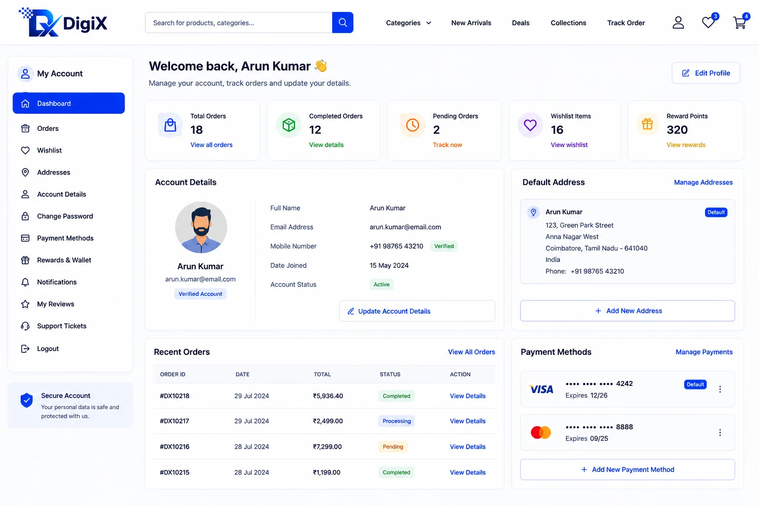Customer ecommerce account